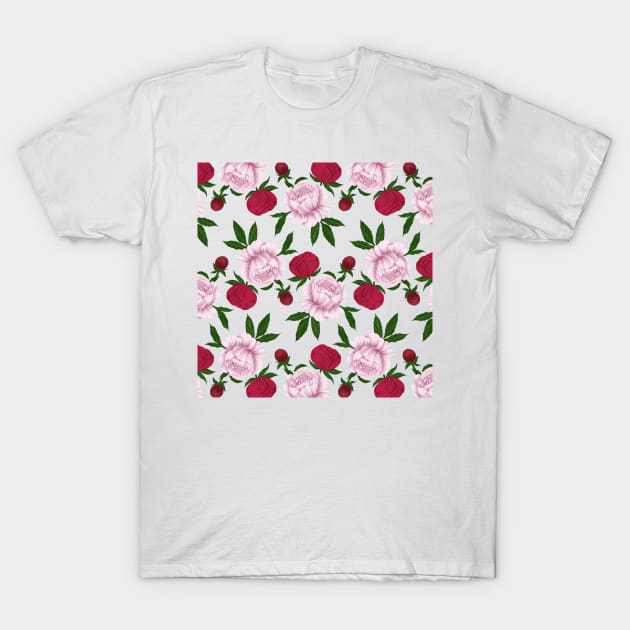 Peonies Colored Pattern T-Shirt by GraphiscbyNel